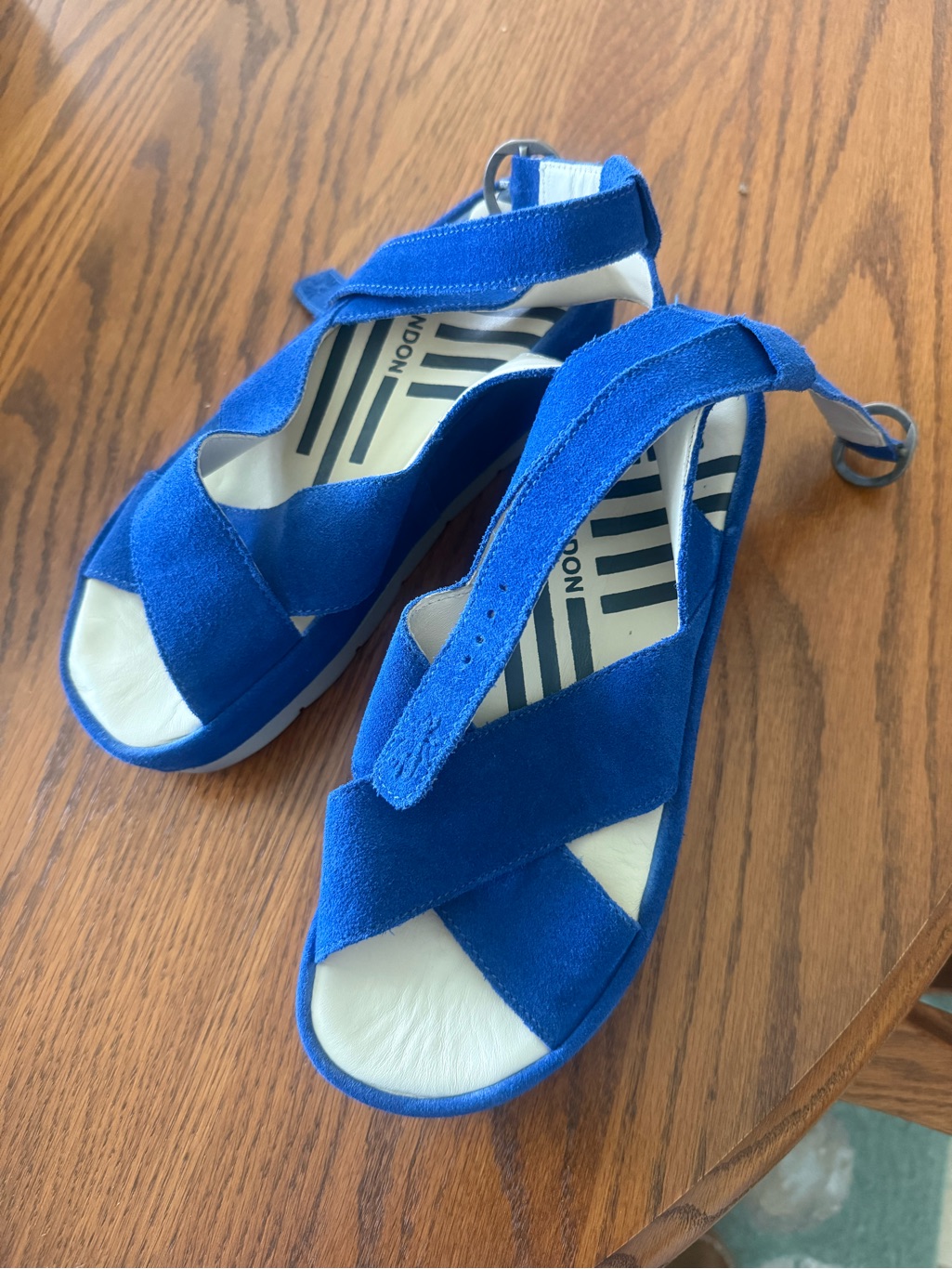 Fly London Suede Cobalt Blue Sandals Worn Once